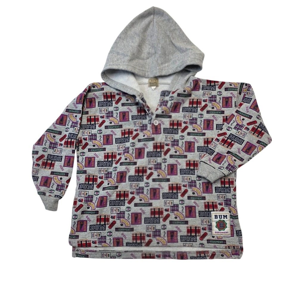 Vintage BUM Equipment Kids Pullover Hoodie Size‎ 6 Gray Patterned 90s